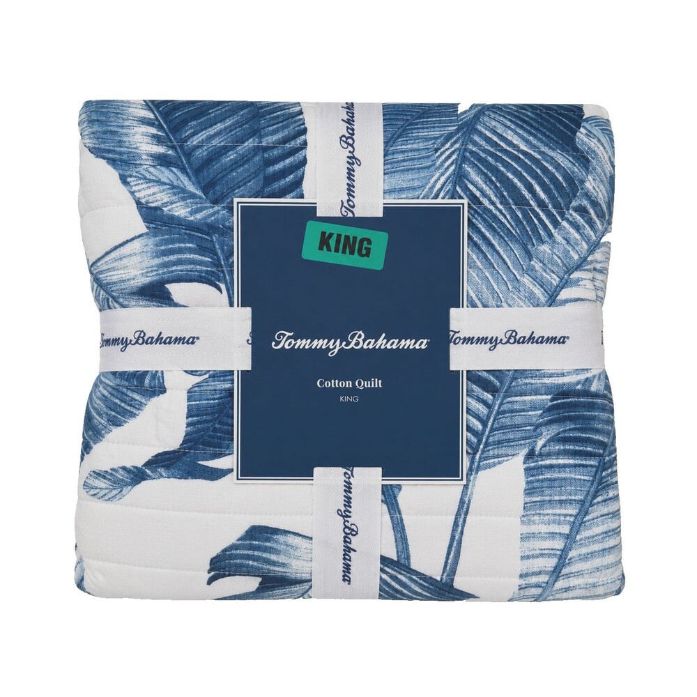 Tommy Bahama Fiesta Palms King Quilt Comforter Blue White Reversible Tropical